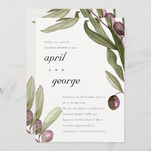 FOLIAGE WATERVERF FOLIAGE COUPLES SHOWER INVITE BEDANKKAART (Voorkant / Achterkant)