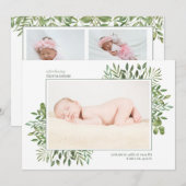 Foliage Waterverf Foto Collage Newborn Birth Aankondiging (Voorkant / Achterkant)