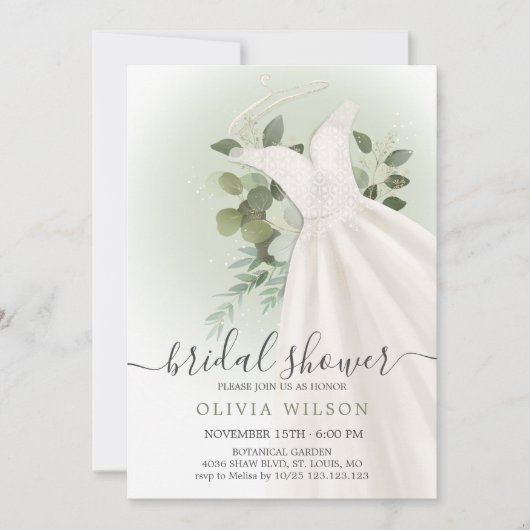 Foliage Weddenschap Dress Bridal Shower Uitnodigin Kaart (Voorkant)