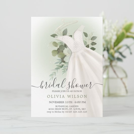 Foliage Weddenschap Dress Bridal Shower Uitnodigin Kaart (Staand voorkant)