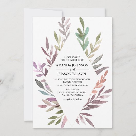 Foliage Weddenschap met fijne Waterverf Kaart (Voorkant)