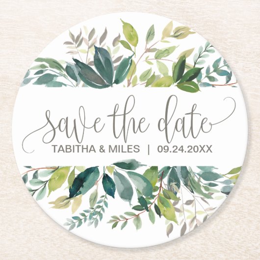 Foliage Wedding Save the Date Notice Ronde Kartonnen Onderzetter (Voorkant)