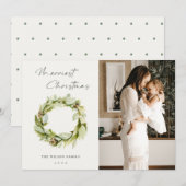 Foliage Winter Wreath Merriest Kerstfoto Feestdagenkaart (Voorkant / Achterkant)