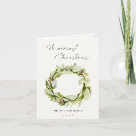 Foliage Winter Wreath Merriest Kerstmis Logo Feestdagen Kaart