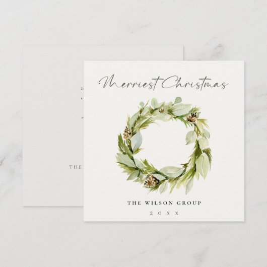 Foliage Winter Wreath Merriest Kerstmis Logo Feestdagenkaart (Voorkant / Achterkant)