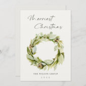 Foliage Winter Wreath Merriest Kerstmis Logo Feestdagenkaart (Voorkant / Achterkant)