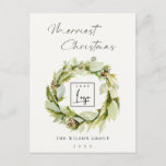 Foliage Winter Wreath Merriest Kerstmis Logo Feestdagenkaart<br><div class="desc">Als u nog meer aanpassingen nodig hebt,  kunt u mij op yellowfebstudio@gmail.com vrij klikken.</div>