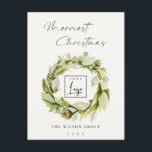 Foliage Winter Wreath Merriest Kerstmis Logo Feestdagenkaart<br><div class="desc">Als u nog meer aanpassingen nodig hebt,  kunt u mij op yellowfebstudio@gmail.com vrij klikken.</div>