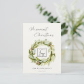 Foliage Winter Wreath Merriest Kerstmis Logo Feestdagenkaart (Staand voorkant)