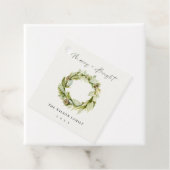 Foliage Winter Wreath Merry & Bright Kerstfeest Ho Bedankjes Labels (In situ)