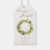 Foliage Winter Wreath Merry & Bright Kerstmis Cadeaulabel (Voorkant)