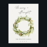 Foliage Winter Wreath Merry & Bright Kerstmis Feestdagenkaart<br><div class="desc">Als u nog meer aanpassingen nodig hebt,  kunt u mij op yellowfebstudio@gmail.com vrij klikken.</div>