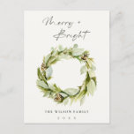 Foliage Winter Wreath Merry & Bright Kerstmis Feestdagenkaart<br><div class="desc">Als u nog meer aanpassingen nodig hebt,  kunt u mij op yellowfebstudio@gmail.com vrij klikken.</div>