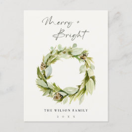 Foliage Winter Wreath Merry & Bright Kerstmis Feestdagenkaart