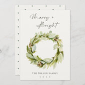 Foliage Winter Wreath Merry & Bright Kerstmis Feestdagenkaart (Voorkant / Achterkant)