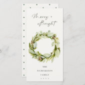 Foliage Winter Wreath Merry & Bright Kerstmis Feestdagenkaart (Voorkant / Achterkant)