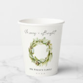 Foliage Winter Wreath Merry & Bright Kerstmis Papieren Bekers (Voorkant)