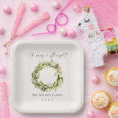 Foliage Winter Wreath Merry & Bright Kerstmis Papieren Bordje (Feest)