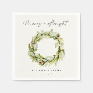 Foliage Winter Wreath Merry & Bright Kerstmis Servet