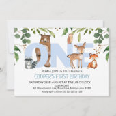 Foliage Woodland Animals 1st Birthday Invitation Kaart (Voorkant)