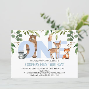 Foliage Woodland Animals 1st Birthday Invitation Kaart
