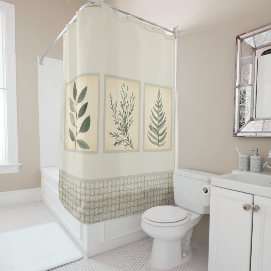 Foliage Woven Edge Neutral Beige Douchegordijn (In situ)