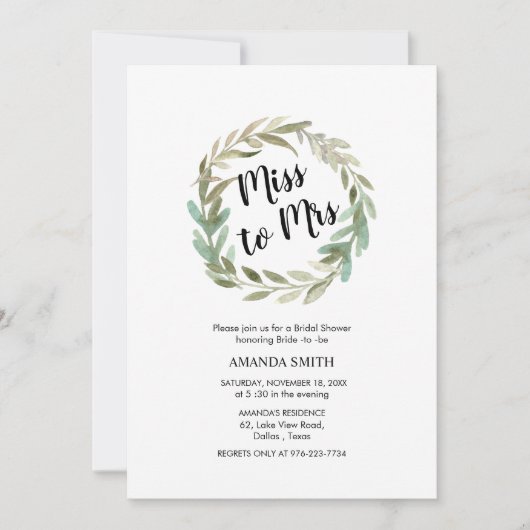 Foliage Wreatezig Vrijgezellenfeest Waterverf Kaart (Voorkant)