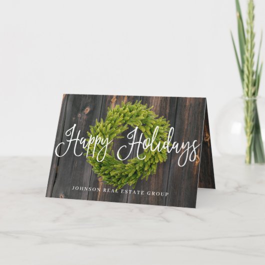 Foliage Wreath on Wood | PRETTIGE FEESTDAGEN Kaart (Voorkant)