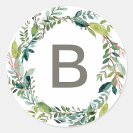 Foliage Wreator Monogram Wedding Envelope Seals Ronde Sticker