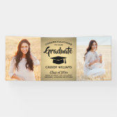 Folie 2 Photo Black & Gold Faux Afstuderen Spandoek (Horizontaal)