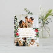 Folie 3 Foto Elegant Merry Christmas Botanical Folie Feestdagen Briefkaart (Staand Voorkant)