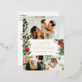 Folie 3 Foto Elegant Merry Christmas Botanical Folie Feestdagen Briefkaart (Voorkant / Achterkant)