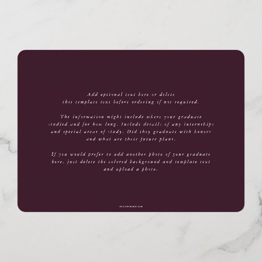 Folie + Aankondiging Afstuderen Burgundy Law Schoo (Achterkant)