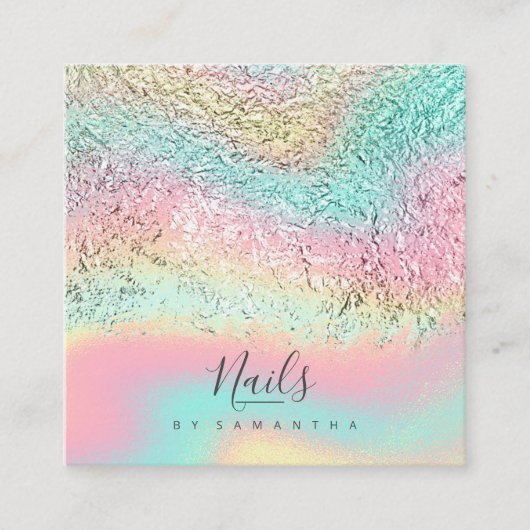 Folie Abstracte Holografische Regenboog ID775 Vierkante Visitekaartje (Voorkant)