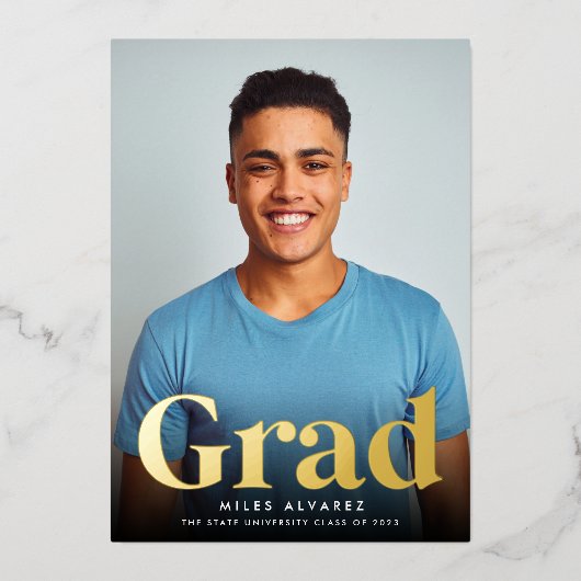 Folie Afstudeerder | Verticaal foto-Afstuderen Folie Uitnodiging (Voorkant)