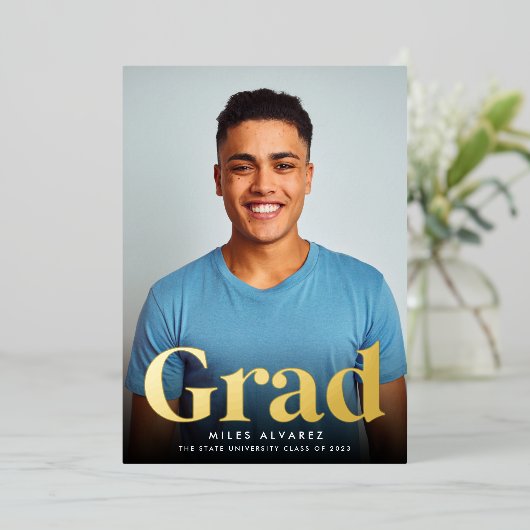 Folie Afstudeerder | Verticaal foto-Afstuderen Folie Uitnodiging (Staand Voorkant)