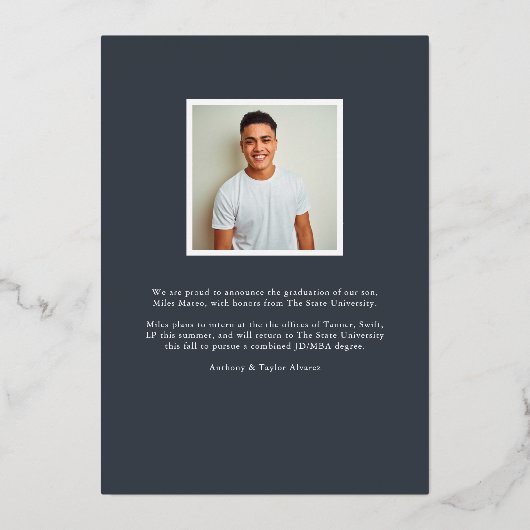 Folie Afstudeerder | Verticaal foto-Afstuderen Folie Uitnodiging (Achterkant)