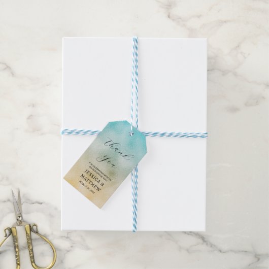 Folie Aqua en Gold Ombre Cadeaulabel (Met Touw)