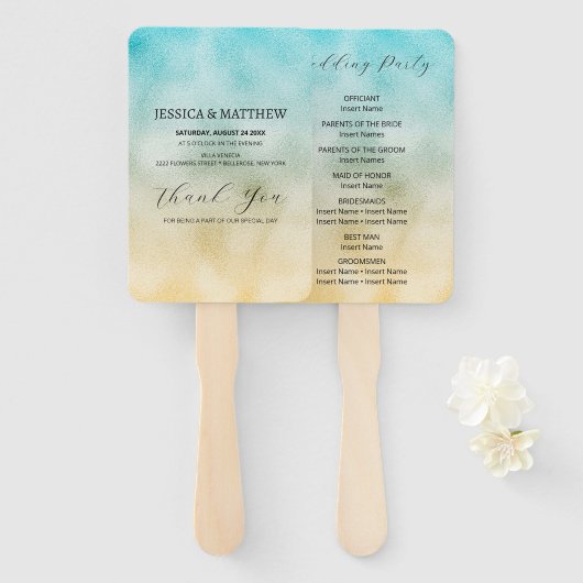 Folie Aqua en Gold Ombre Handwaaier (Voorkant en achterkant)