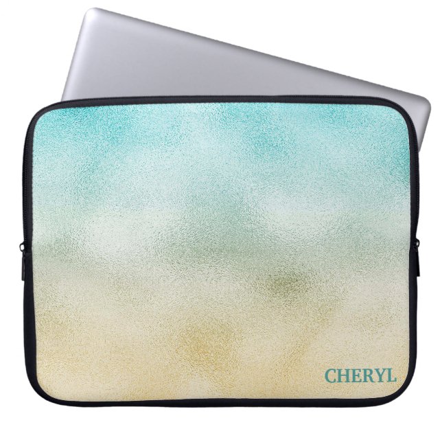 Folie Aqua en Gold Ombre Laptop Sleeve (Voorkant)