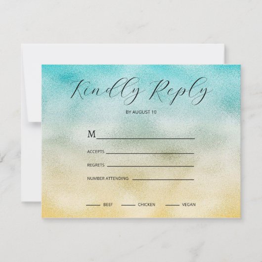 Folie Aqua en Gold Ombre RSVP Kaartje (Voorkant)