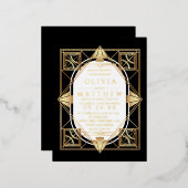 Folie Art Deco Modern Zwart en Goud Huwelijk Folie Uitnodiging Briefkaart (Voorkant / Achterkant)