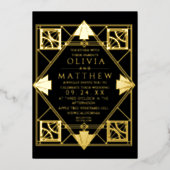 Folie Art Deco Modern Zwart Huwelijksuitnodiging Folie Uitnodiging (Voorkant)