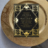 Folie Art Deco Modern Zwart Huwelijksuitnodiging Folie Uitnodiging