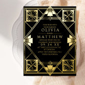 Folie Art Deco Moderne Zwarte Huwelijksuitnodiging Folie Uitnodiging