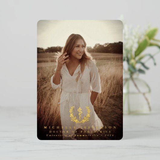 Folie Asclepius Med School Afstuderen Folie Uitnodiging (Staand Voorkant)