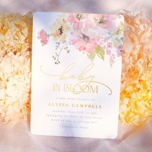 Folie Baby in Bloom Blush Roze Bloemen Baby Show Uitnodiging