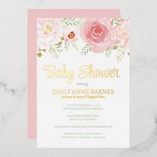 Folie Baby shower Invitation Uitnodiging (Voorkant / Achterkant)