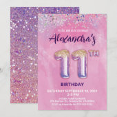 Folie Ballon 11e Verjaardagsuitnodiging Kaart (Voorkant / Achterkant)