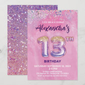 Folie Ballon 13e Verjaardagsuitnodiging Kaart (Voorkant / Achterkant)